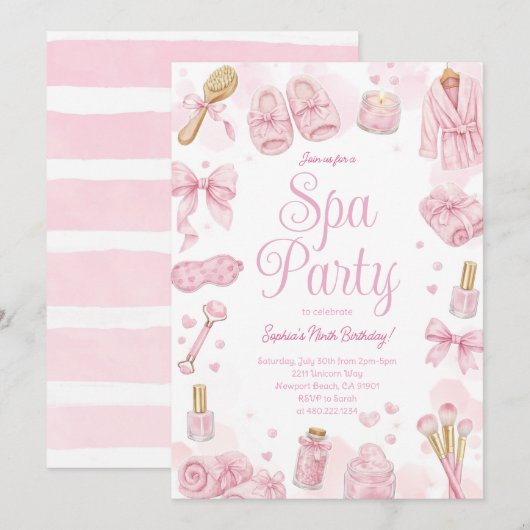 ビューティースパデイ ピンクパーティー招待状 招待状 (正面/裏面)