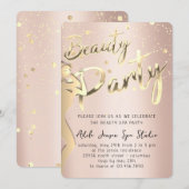 ビューティー ボディ パーティ インスタント ダウンロード ゴールド ローズ 招待状 (正面/裏面)