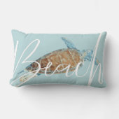 ビューティ絵を描ーシーウミガメビーチ文字 ランバークッション (正面)