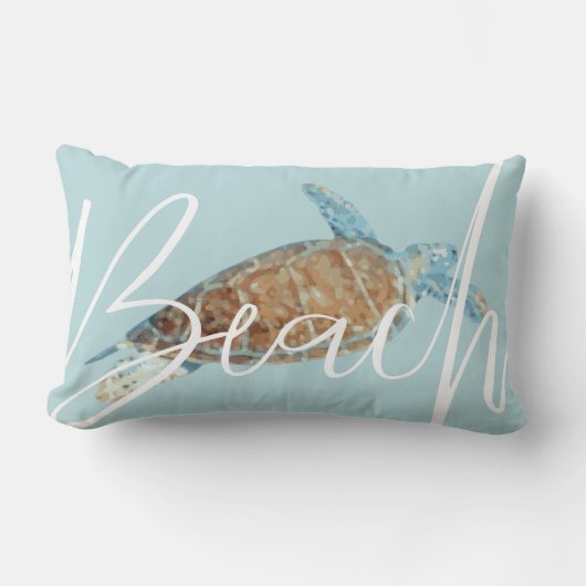 ビューティ絵を描ーシーウミガメビーチ文字 ランバークッション (正面)