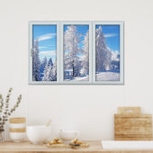 ビューポスター付きの曇り木の窓 ポスター (キッチン)