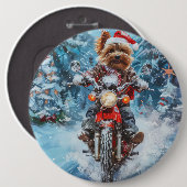 ビューヤーテリア 犬 バイクに乗る クリスマス 缶バッジ (正面&裏面)