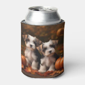 ビューラー・テリアの子犬　秋の喜び　カボチャ 缶クーラー (缶正面)