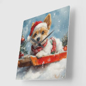 ビューヴァーテリア犬のそり旅行 雪を降らせて クリスマス スクエア壁時計 (傾斜)