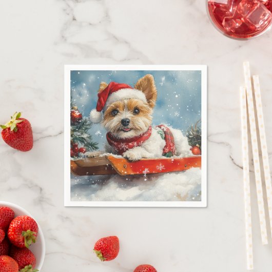 ビューヴァーテリア犬のそり遊び 雪だるまクリスマス スタンダードカクテルナプキン (インサイチュ)