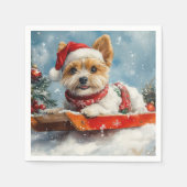 ビューヴァーテリア犬のそり遊び 雪だるまクリスマス スタンダードカクテルナプキン (正面)