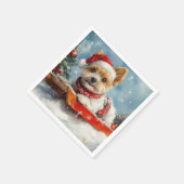 ビューヴァーテリア犬のそり遊び 雪だるまクリスマス スタンダードカクテルナプキン (角)