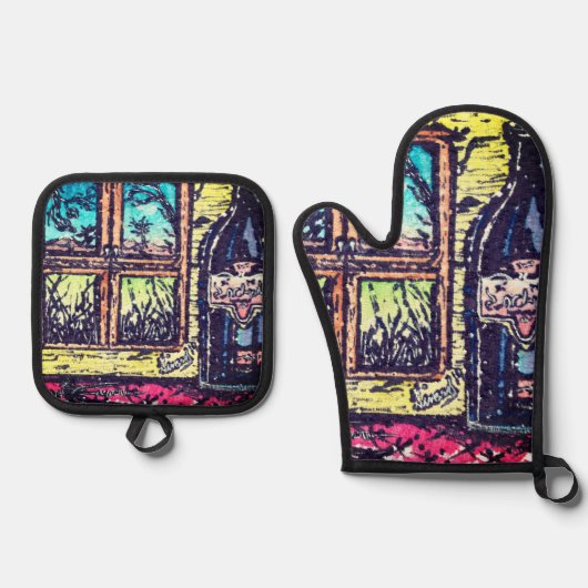 ビュー付きワイン 鍋つかみ&鍋敷きセット (正面)