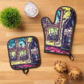 ビュー付きワイン 鍋つかみ&鍋敷きセット (トップダウン)