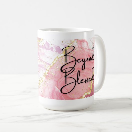 ビヨンドピ賛美ンク金ゴールド大理石15ozマグカップ コーヒーマグカップ (正面右)