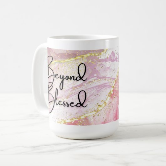 ビヨンドピ賛美ンク金ゴールド大理石15ozマグカップ コーヒーマグカップ (正面左)