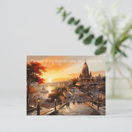 ビラスタイルインディアンヒンドゥー教寺院の水色 ポストカード (スタンド正面)