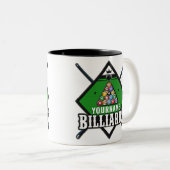 ビリパーソナライズされたヤード名キューラックプールルーム ツートーンマグカップ (正面右)