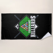 ビリパーソナライズされたヤード名キューラックプールルーム ビーチタオル (正面)