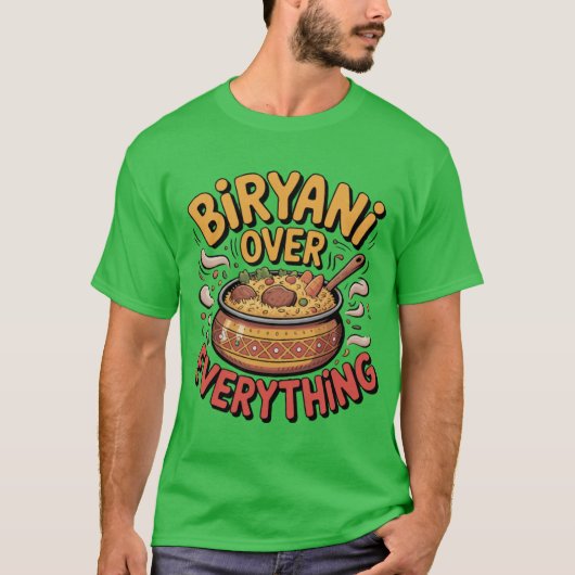 ビリヤニ最高!楽しいフード系タイポグラフィ Tシャツ (正面)