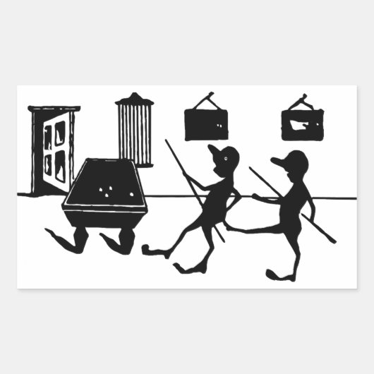 ビリヤードで不正行為を行う男ゲームアート 長方形シール (正面)