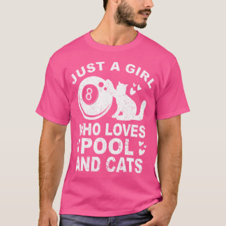 ビリヤードと猫プールBilliが大好きな女の子 Tシャツ