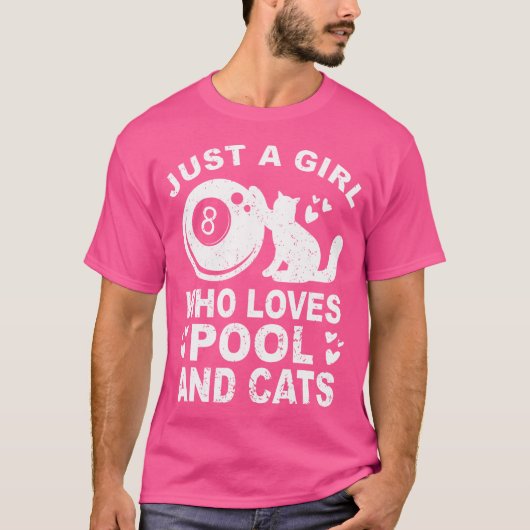 ビリヤードと猫プールBilliが大好きな女の子 Tシャツ (正面)
