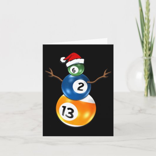 ビリヤードのクリスマススノーマンとプールテーブル カード (正面)