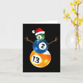ビリヤードのクリスマススノーマンとプールテーブル カード (黄色い花)