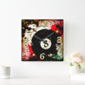 ビリヤードのボール番号8 スクエア壁時計 (ホーム)