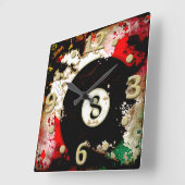 ビリヤードのボール番号8 スクエア壁時計 (傾斜)