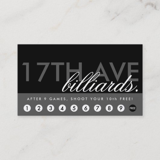 ビリヤードの報酬プログラム ロイヤリティカード (正面)