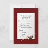 ビリヤードの招待状（食事の選択肢付き） 深紅 出欠カード (正面)
