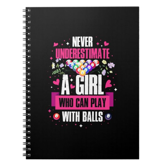 ビリヤードの選手この女の子はビリヤード遊のビリヤードができる ノートブック (正面)