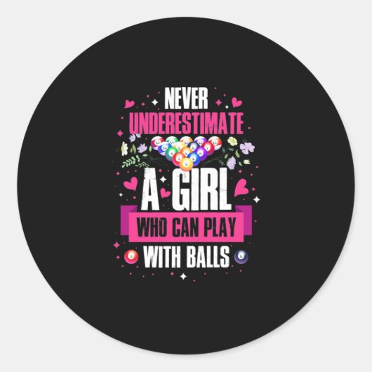 ビリヤードの選手この女の子はビリヤード遊のビリヤードができる ラウンドシール (正面)