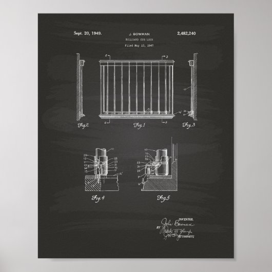 ビリヤードキューロック1949特許アート – Chalkboard ポスター (正面)