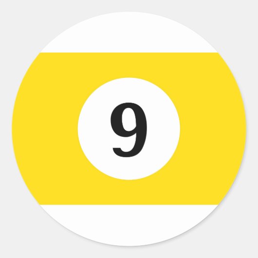 ビリヤードストライプズイエローボール9 ラウンドシール (正面)