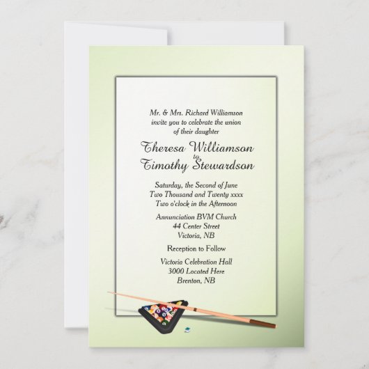 ビリヤードテーマ緑ティント結婚式招待状 招待状 (正面)