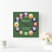 ビリヤードボールの光沢があるカラフルなプールのスヌーカーのスポーツ スクエア壁時計 (ホーム)