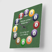 ビリヤードボールの光沢があるカラフルなプールのスヌーカーのスポーツ スクエア壁時計 (傾斜)