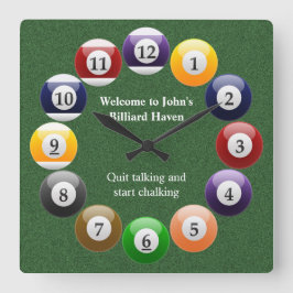 ビリヤードボールの光沢があるカラフルなプールのスヌーカーのスポーツ スクエア壁時計