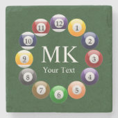 ビリヤードボールの光沢があるカラフルなプールのスヌーカーのスポーツ ストーンコースター (正面)