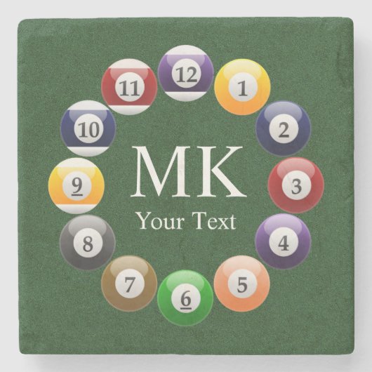 ビリヤードボールの光沢があるカラフルなプールのスヌーカーのスポーツ ストーンコースター (正面)