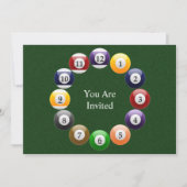 ビリヤードボールの光沢があるカラフルなプールのスヌーカーのスポーツ 招待状 (正面)