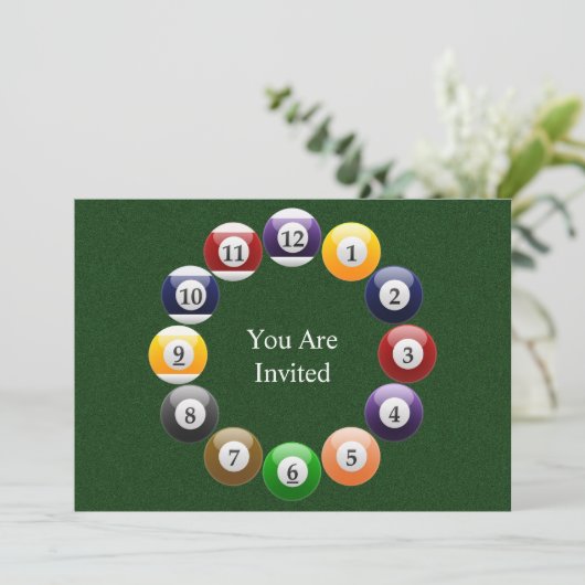 ビリヤードボールの光沢があるカラフルなプールのスヌーカーのスポーツ 招待状 (スタンド正面)