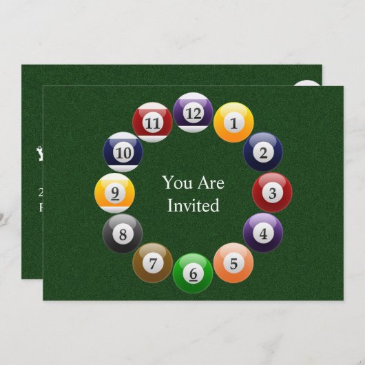 ビリヤードボールの光沢があるカラフルなプールのスヌーカーのスポーツ 招待状 (正面/裏面)