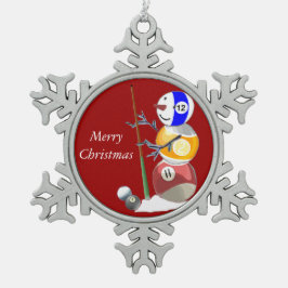 ビリヤードボールの雪だるま スノーフレークピューターオーナメント