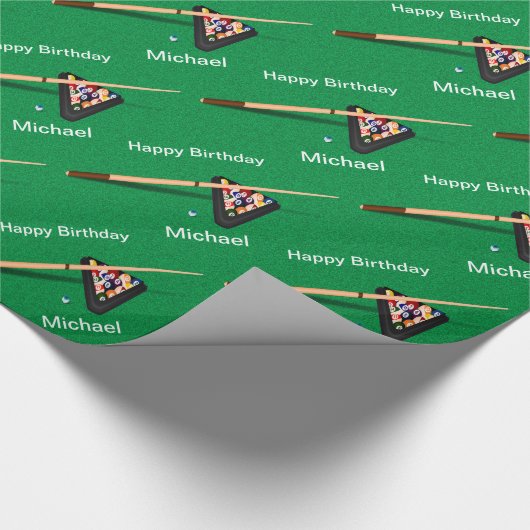 ビリヤードボールプールスティックパーソナライズされた誕生日 ラッピングペーパー (角)