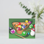 ビリヤード台に積み上げカラフルデザイン ポストカード (スタンド正面)