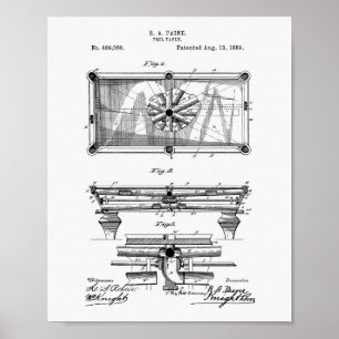 ビリヤード台1889のパテントの芸術の白書 ポスター