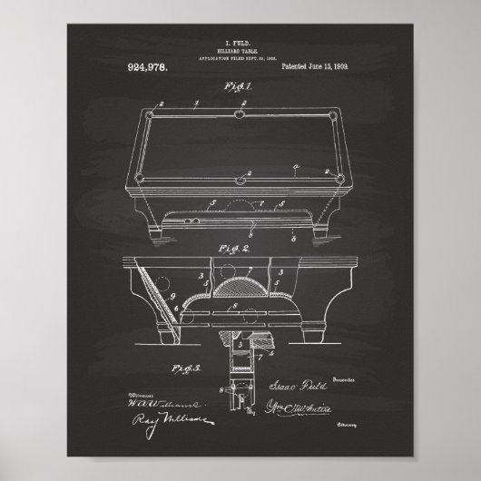 ビリヤード台1909特許芸術 – Chalkboard ポスター (正面)