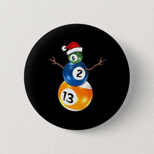 ビリヤード式クリスマス雪だるまとプールテーブル 缶バッジ (正面)