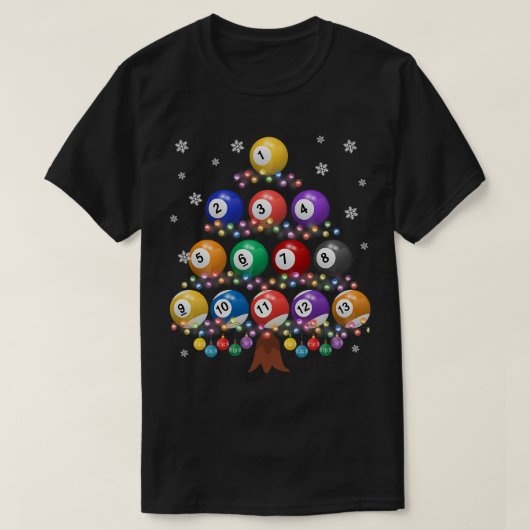 ビリヤード恋人クリスマスツリーライトサンタビリヤードC Tシャツ (デザイン正面)