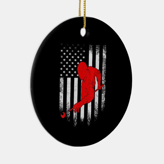 ビリヤード愛好家 |アメリカ国旗のビリヤード・ギフト セラミックオーナメント (右)