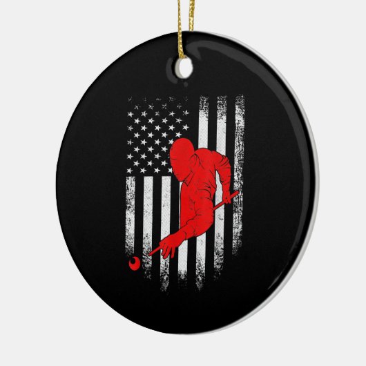 ビリヤード愛好家 |アメリカ国旗のビリヤード・ギフト セラミックオーナメント (左)